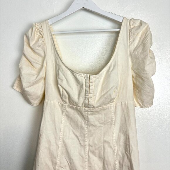 FREE PEOPLE Cheyenne Smocking Short Puff Sleeve Denim Mini Dress Size X-Small - Picture 7 of 16